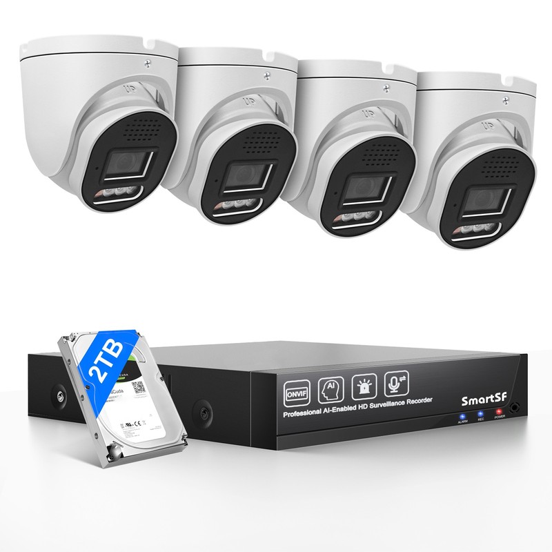 POE IP Security Camera CCTV Audio Recording Outdoor 4K NVR 8MP POE Security 2TB