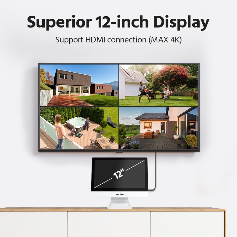 ANNKE 4MP Wireless Solar Security Camera System 12” Monitor Two Way Audio Color gallery