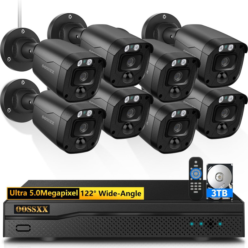 3K 5MP Wired CCTV Security Camera System with 122° Ultra Wide Angle, 8CH HD DVR