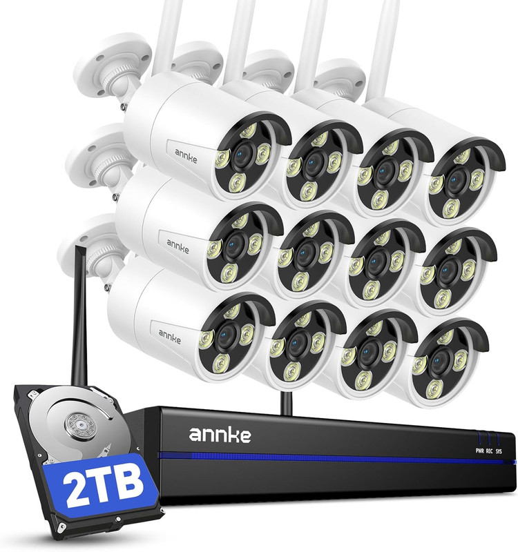 Wireless Security Camera System 2TB Hard Drive, 16CH 4K Wifi NVR Kit, 12Pcs 2K H