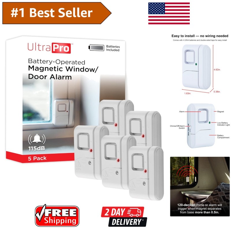 5 Pack Personal Security Window & Door Alarm – 120dB Easy Install Home Safeguard