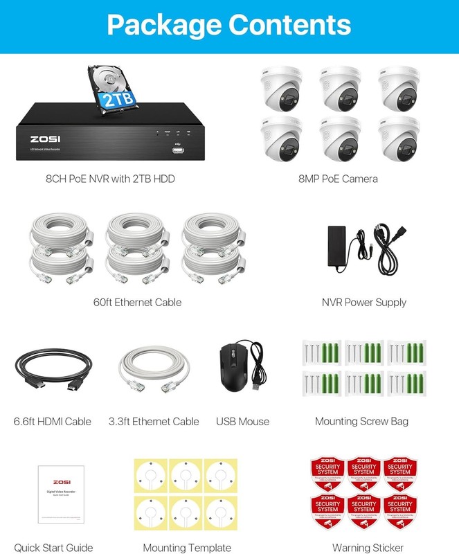 ZOSI 8CH 4K 8MP Outdoor PoE Security Camera System AI Vehicle Detection 2TB HDD gallery