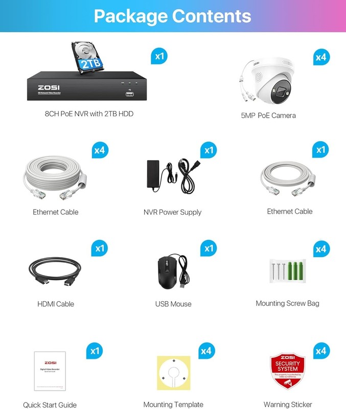 ZOSI 8CH 5MP PoE IP Security System Person Car Detect 24/7 Recording with 2TB gallery