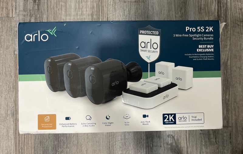Arlo Pro 5S 2K Wireless 3 Camera Security System with Dual Band WiFi 2 way Audio