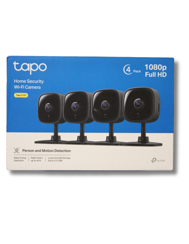 TP-Link Tapo 2K/ 1080hp Full HD Security Camera 4 Pack, White or Black