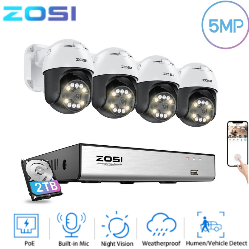 ZOSI 4K 8CH NVR 5MP PoE Security Camera System Night Vision Outdoor playback 2TB