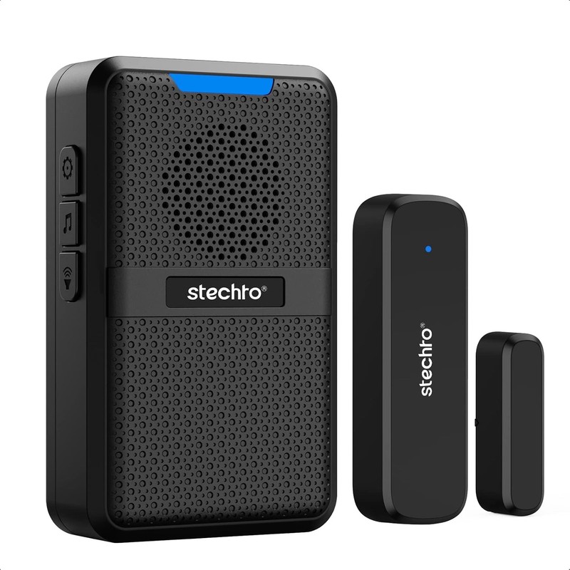 STECHRO Wireless Door Chime, 600Ft Range 5 1 Receiver + 1 Sensor, Black