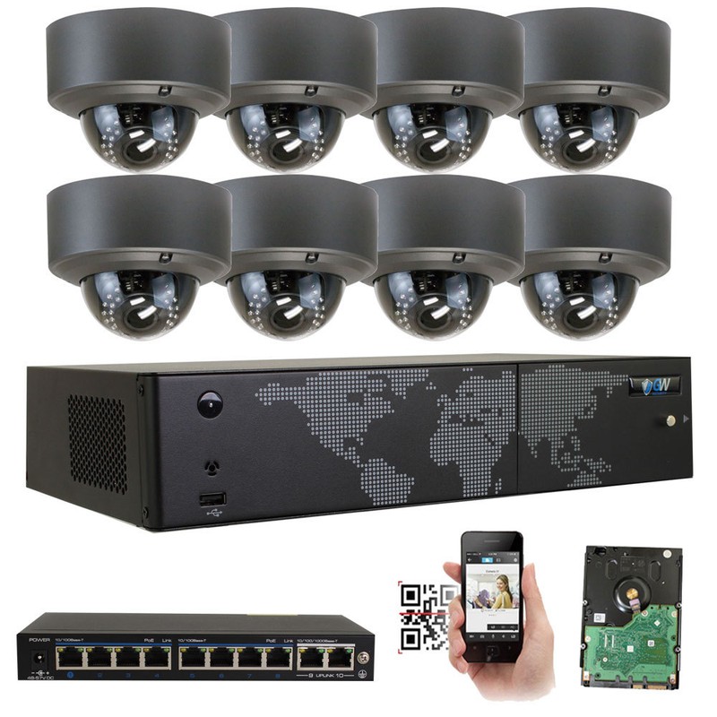 8CH 4K H.265 NVR (8) 5MP 4X Optical Zoom PoE IP Dome Camera Security System 4TB