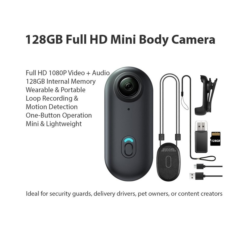 Mini Body Camera 1080P HD – 128GB Storage, Clip-On Wearable Cam with Audio