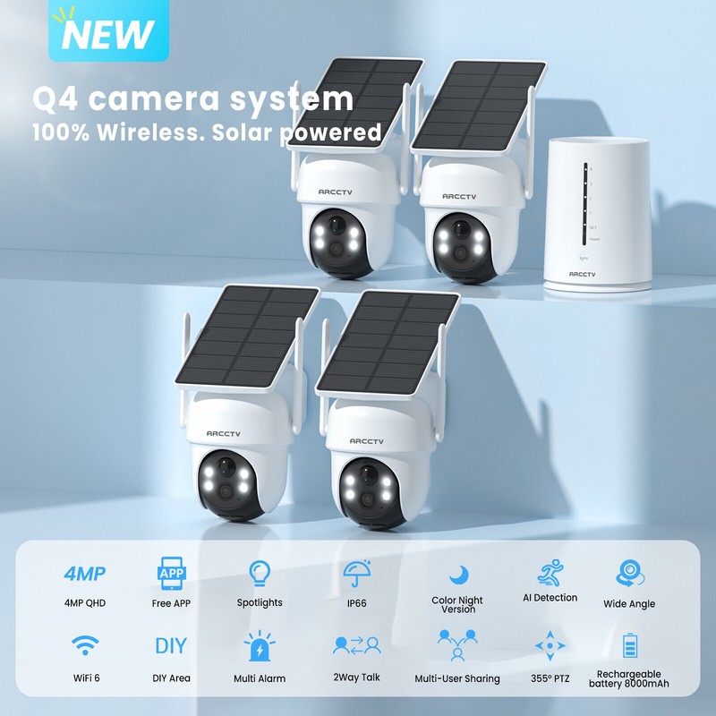 ARCCTV 4MP Outdoor Security Camera System 360° PTZ Solar 5Ghz Wifi Wireless Cam gallery