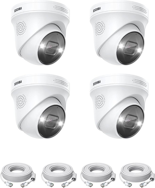 ZOSI 4PK 4K PoE Security Camera AI Human Vehicle Detect Night Vision Audio NVR