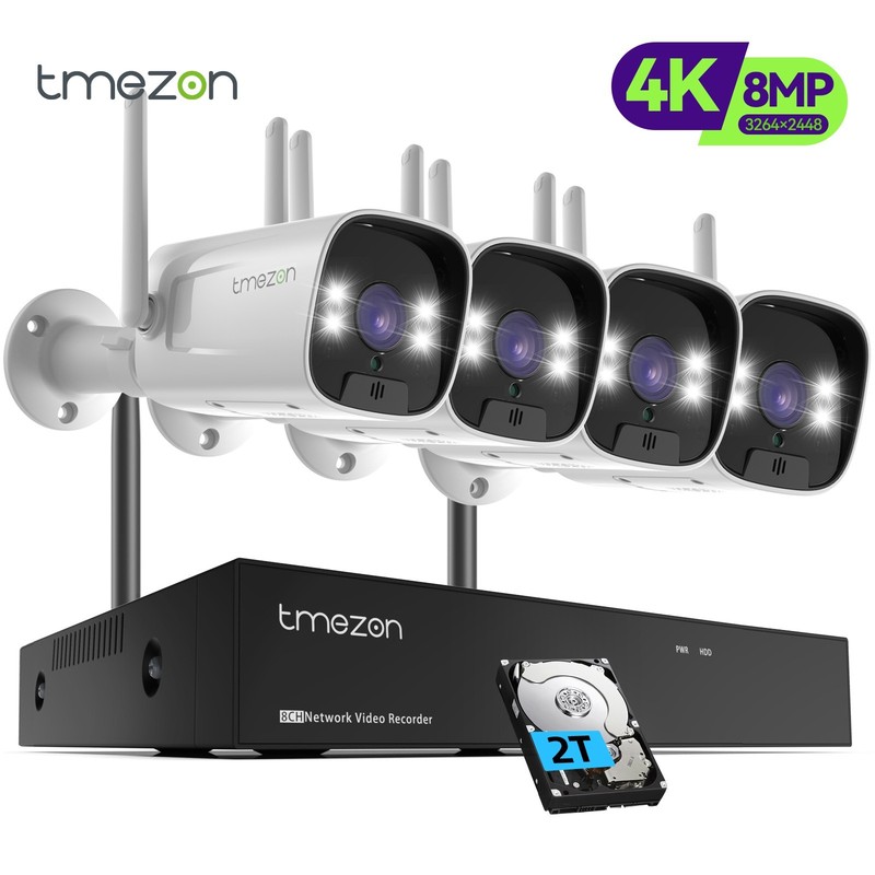 TMEZON Wireless 8MP Security IP Camera System 10CH NVR WIFI AI Two Way Audio Lot