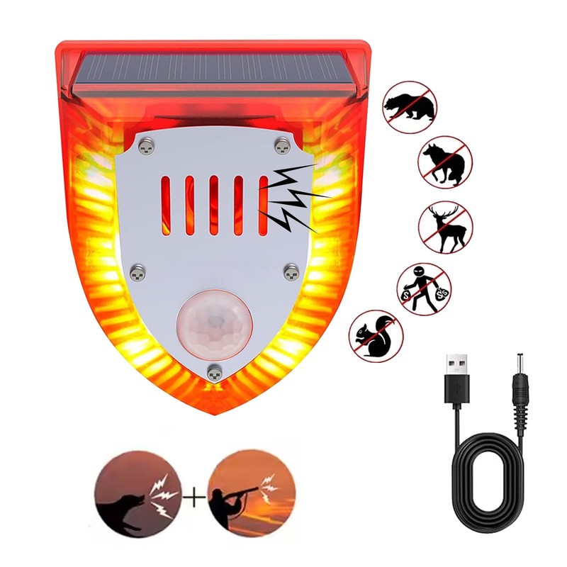 Solar Outdoor Motion Sensor Alarm: 129db Dog Barking & Gunshot Sound,Loud Mot…
