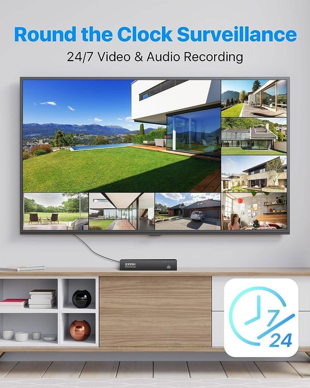 ZOSI 8CH PoE 4K NVR 5MP Spotlight Security CCTV Camera System 2TB Two-Way Audio gallery