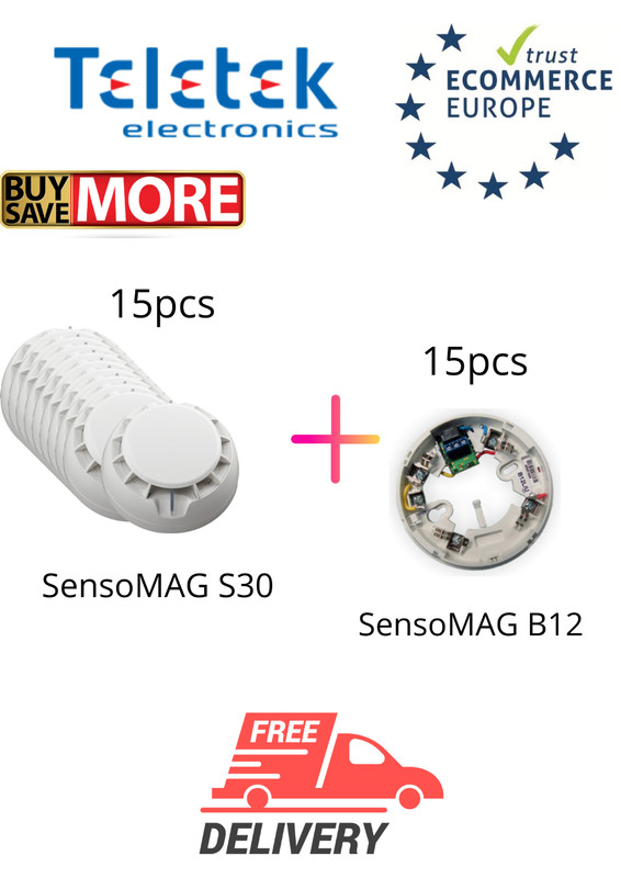 TELETEK Fire Alarm/ Conventional / Detectors / SensoMAG S30(15pcs)+ B12(15pcs)