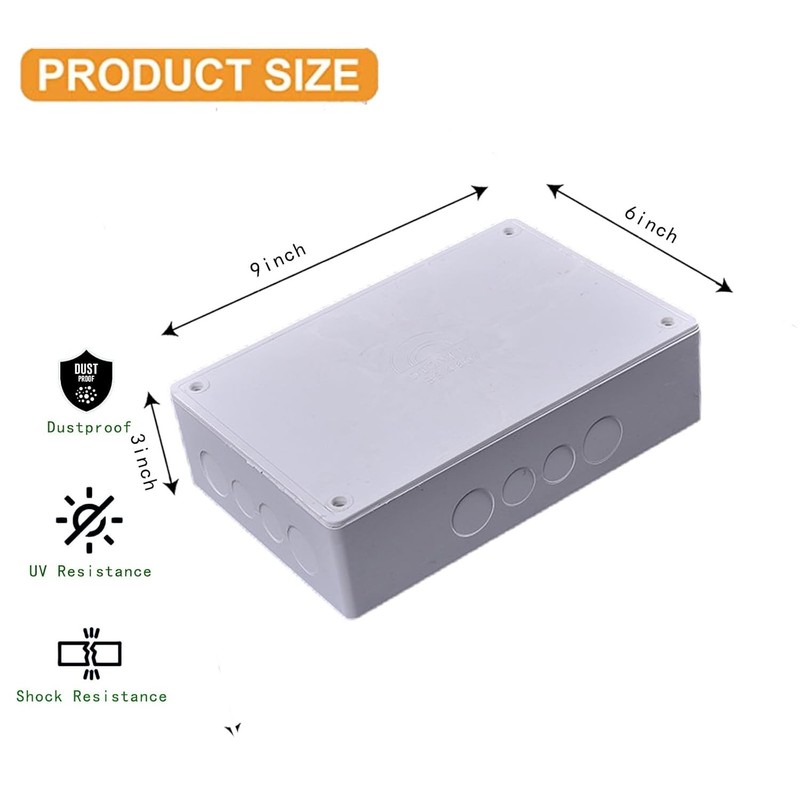 9" x 6" x 3" PVC Plastic Junction Box with Pre Molded 3/4" & 1" Punch white gallery