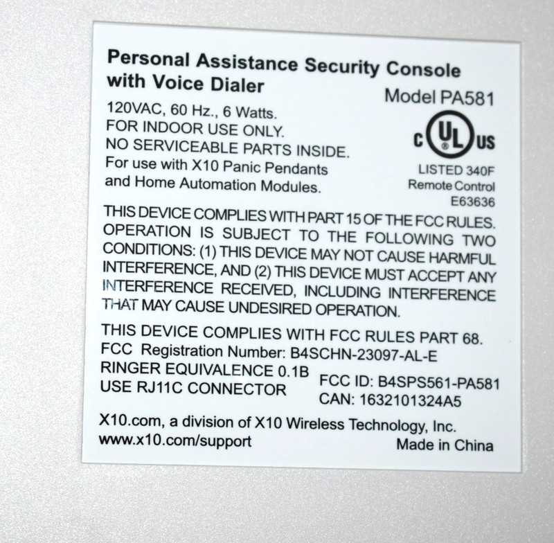 X10 Personal Assistance System PA581 {Console}w/Remote Pendent Open Box (J-2) gallery