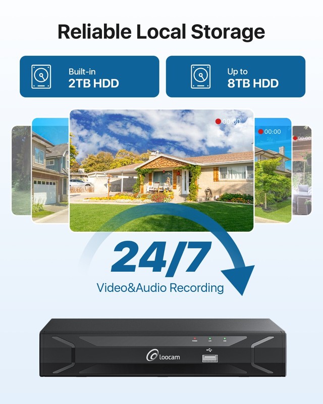 Loocam 2.5K PoE Security IP Camera System 2TB, Two-Way Audio, Person Detection gallery