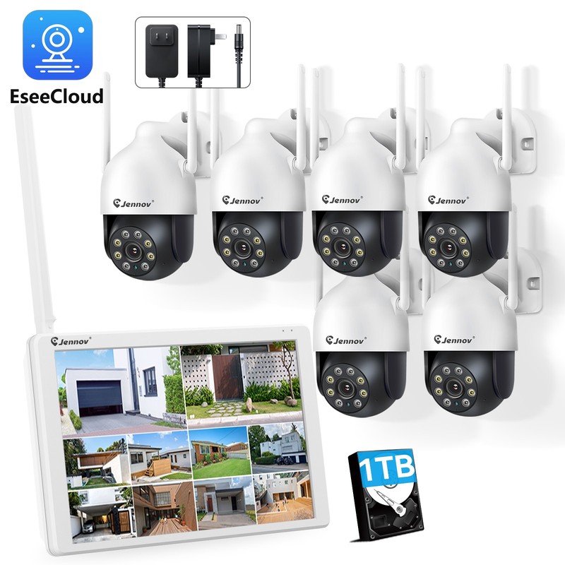 JENNOV WIFI Security Camera System 5MP Outdoor Cameras 10” LCD LED 10CH NVR