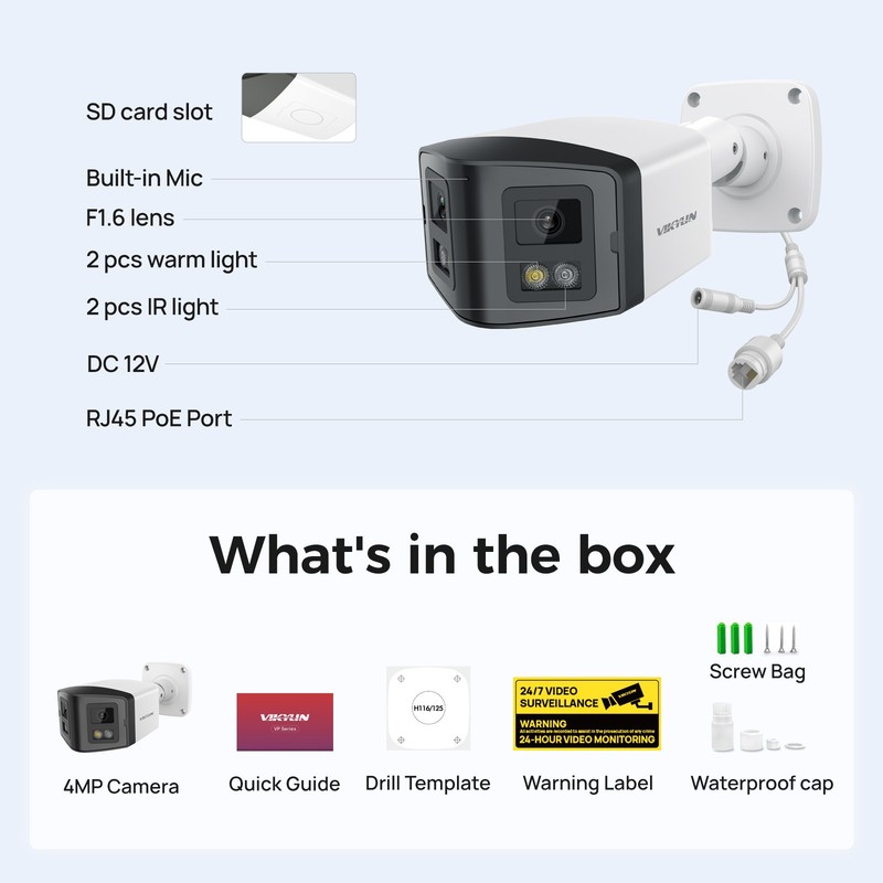 VIKYLIN SmartFind 16POE 16CH NVR Dual lens Color+IR Panoramic 4MP Camera Kit Lot