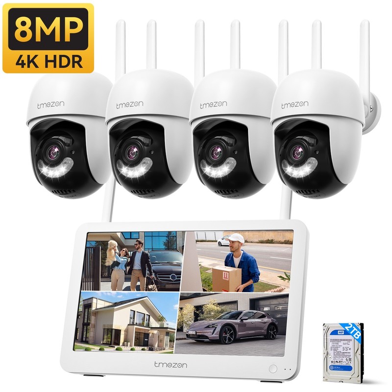 8MP PTZ Security Camera System 10CH NVR with 12'' Monitor CCTV WiFi Camera 2TB gallery