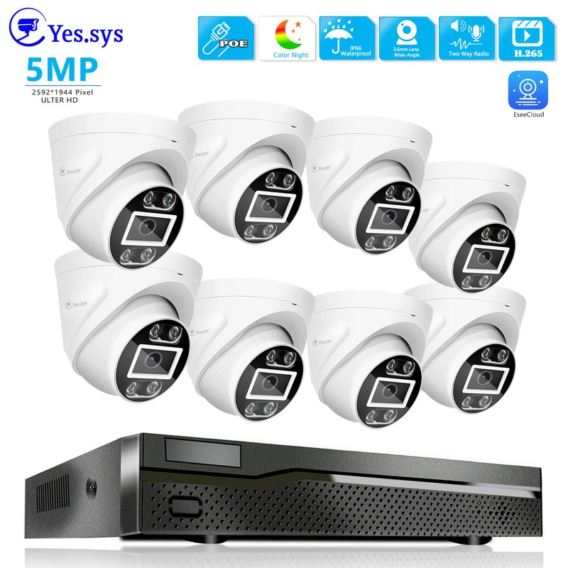 Eyes.sys 8PCS 5MP 2-Way Audio ColorVu Dome Security Camera 8MP 4K POE NVR System