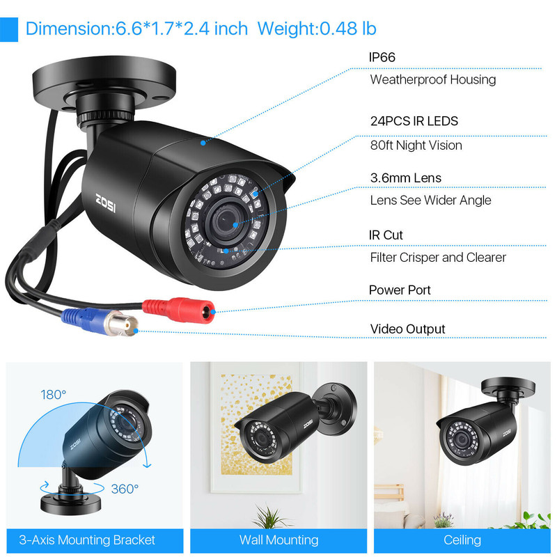 ZOSI 16 Channel 5MP Lite DVR Camera system 1080P Outdoor Night vision 2TB System gallery