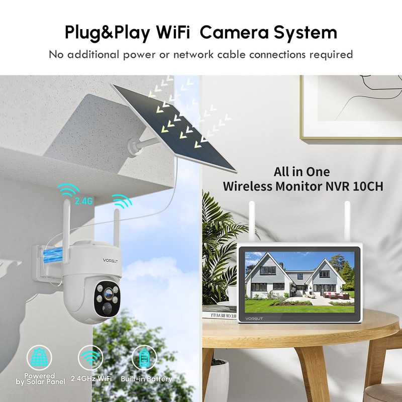 Solar Security Camera System Wireless Outdoor with 10CH 10" LCD Monitor NVR,2... gallery