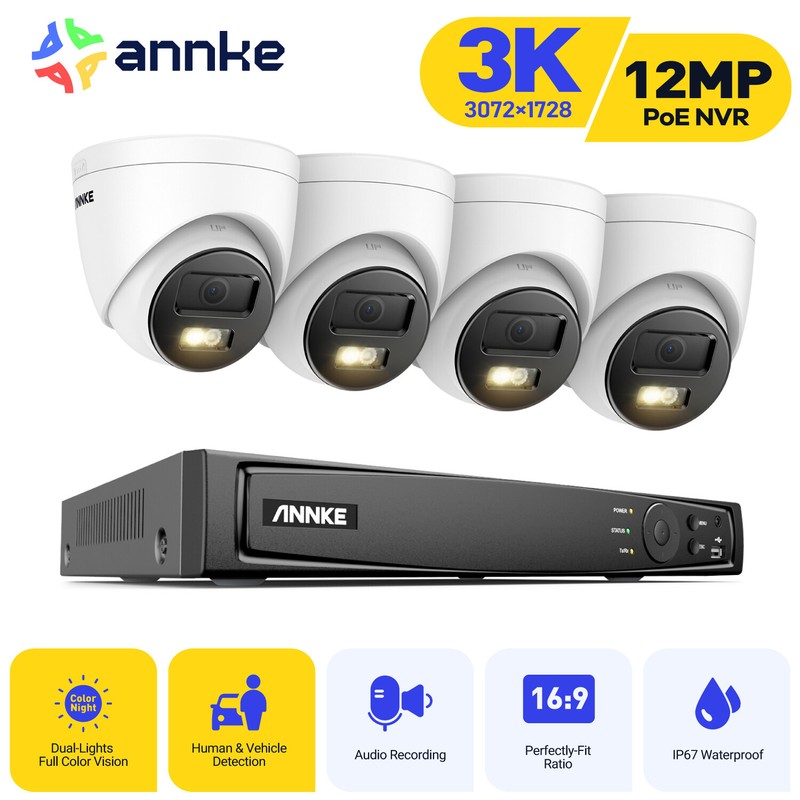ANNKE 8CH 4K NVR Audio 5MP POE IP Security Camera System Full Color Night H.265+