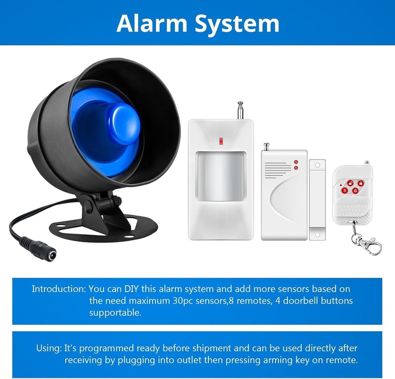 110dB Loud Wireless Alarm Set Indoor Outdoor Household Safety Protection Kit gallery