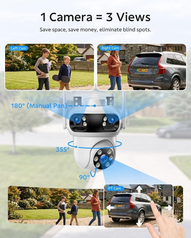 Wireless Security System 4 Cam 3K Outdoor Auto Tracking Triple Lens Night Vision gallery