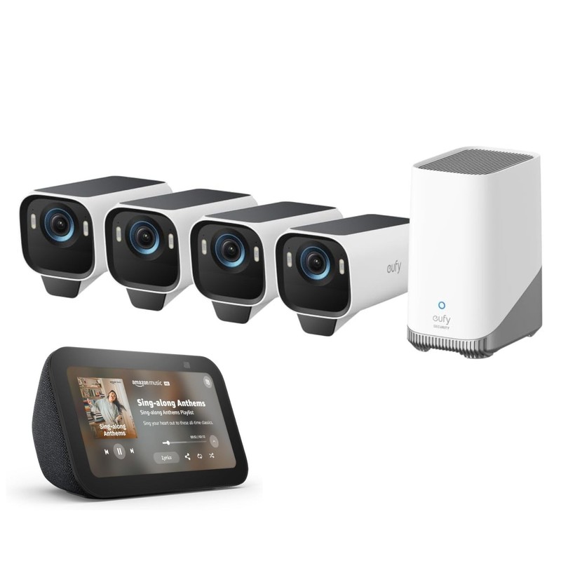 eufy S3 Pro Wireless 4K Solar 4 Camera Security System + Free Amazon Echo Show 5