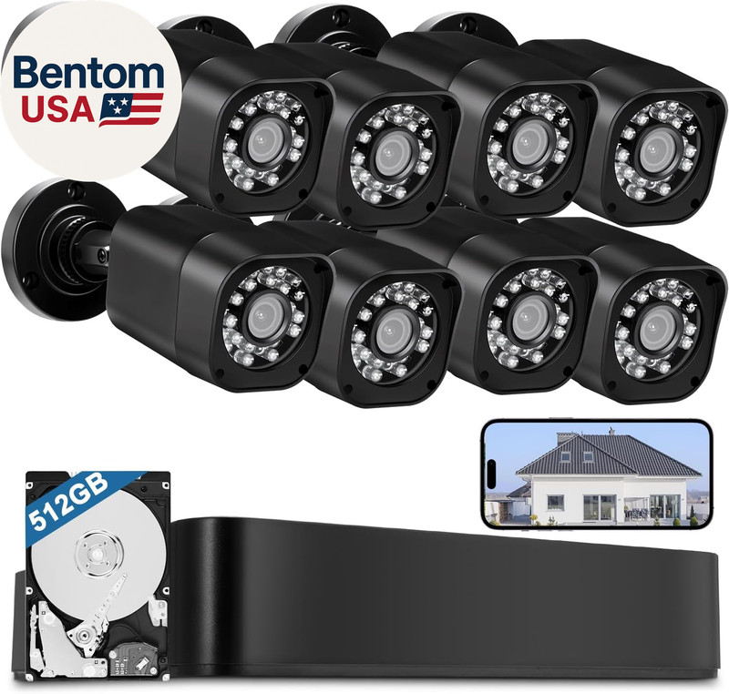 8CH 1080P Wired Security Camera System, 8 X Surveillance Security Cameras Outdo