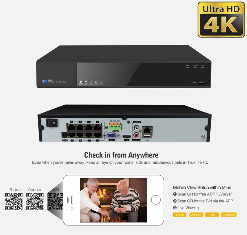 8 Channel 4K NVR 8 X 8MP PoE IP H.265+ AI Smart Starlight Security Camera System gallery