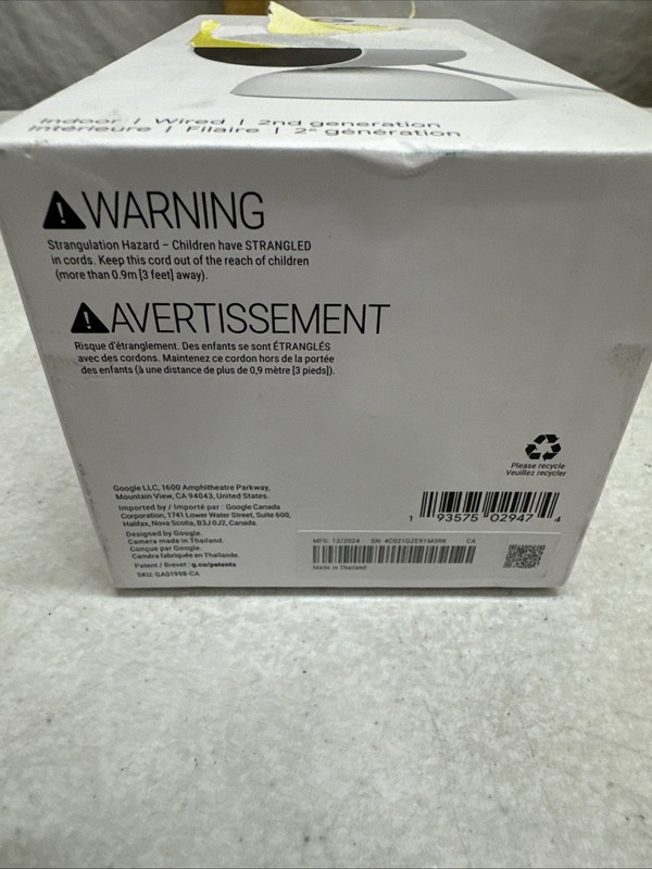 Google Nest Security Indoor Wired Camera 2nd Generation - White - New Sealed gallery