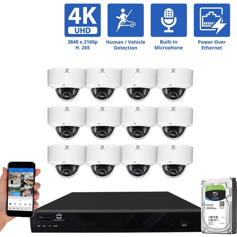 16 Channel NVR Security Camera System with 12 4K AI Microphone IP Dome Camera