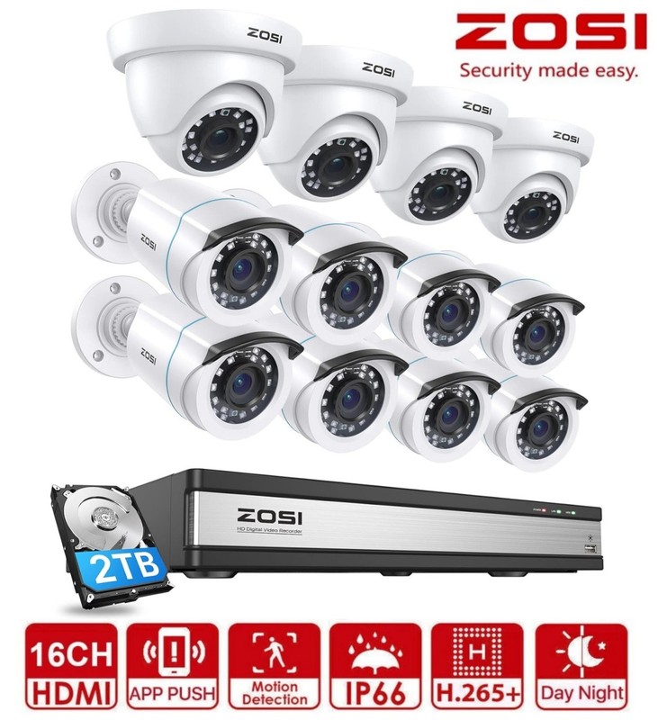ZOSI 16CH CCTV Security Camera System 12x2MP Outdoor Camera 80ft NightVision 2TB