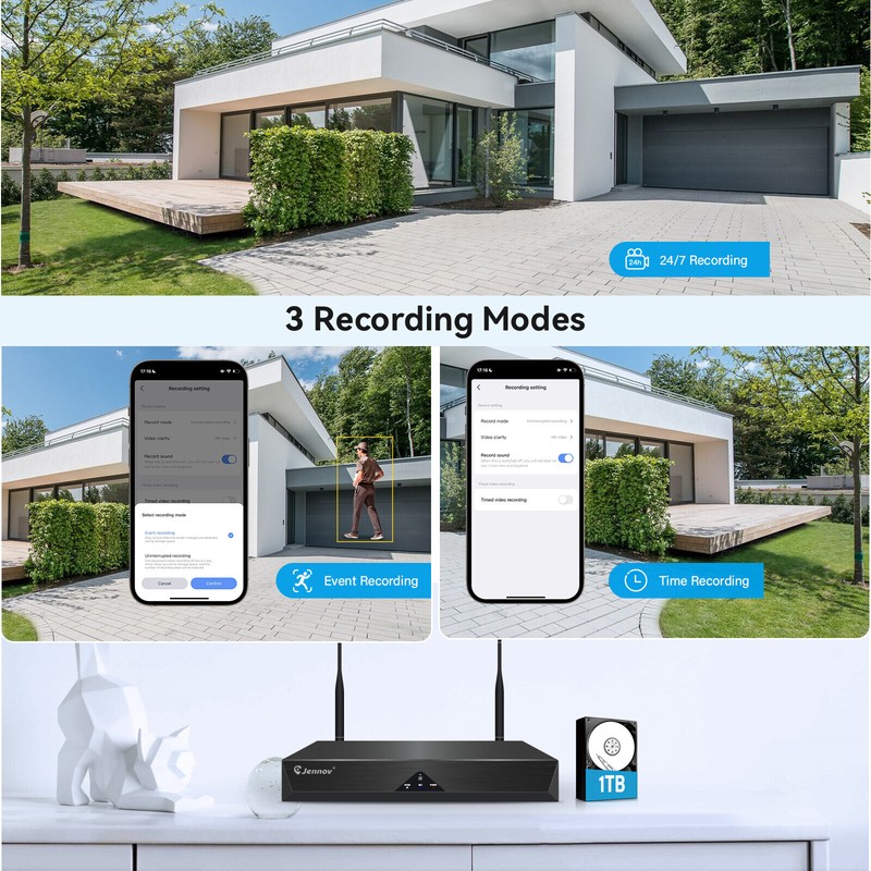 Jennov 5MP Wireless Security Camera System Infrared Night Vision IP66 1TB HDD gallery