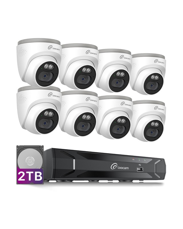 Loocam 2.5K PoE Security IP Camera System 2TB, Two-Way Audio, Person Detection