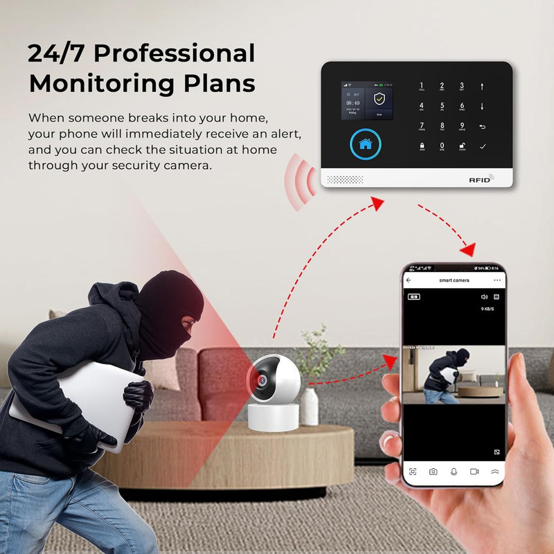 Wireless Home Security System with App Alerts, No Subscription, Camera Included gallery