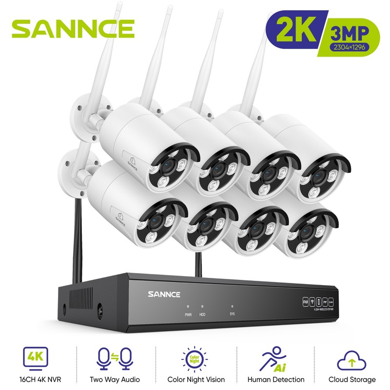 SANNCE 16CH NVR Wireless 3MP WiFi 2 Way Audio Security Camera System Full Color