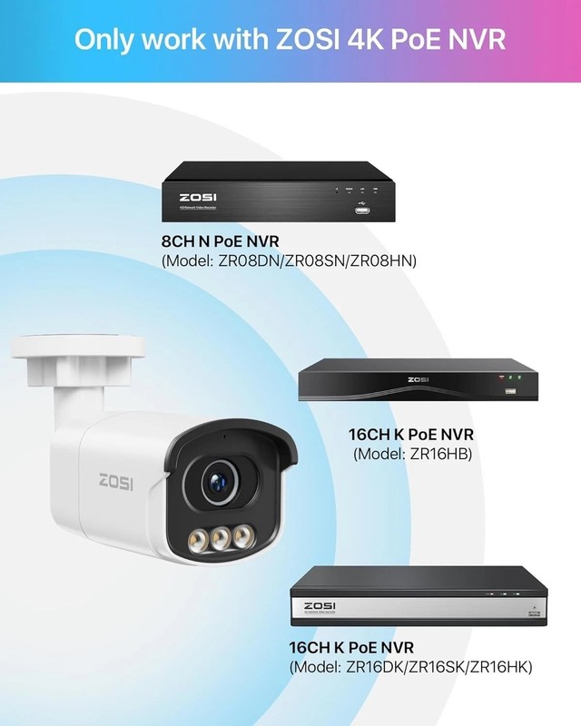 ZOSI 4K 8CH 2TB NVR Add on PoE Security Camera Aurora Lux True Color NightVision gallery