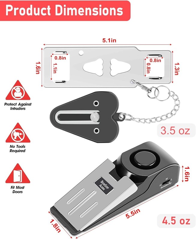 Easy Install Door Stop Alarm with Portable Lock for Enhanced Privacy & Security gallery