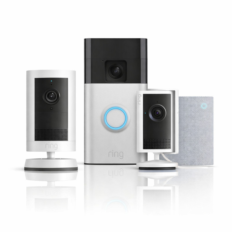 Ring Battery Doorbell, Satin Nickel with Chime 3, Outdoor Cam Plus & Indoor Cam