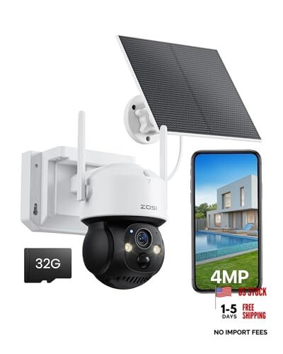 4MP Solar Security Cameras Wireless Outdoor, 360° Pan Tilt Battery C291
