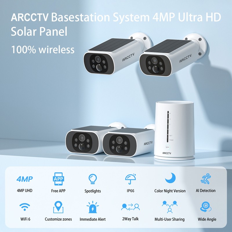 ARCCTV 4MP Wireless Security Camera System Solar Battery Outdoor Home 4 Cam Kits gallery