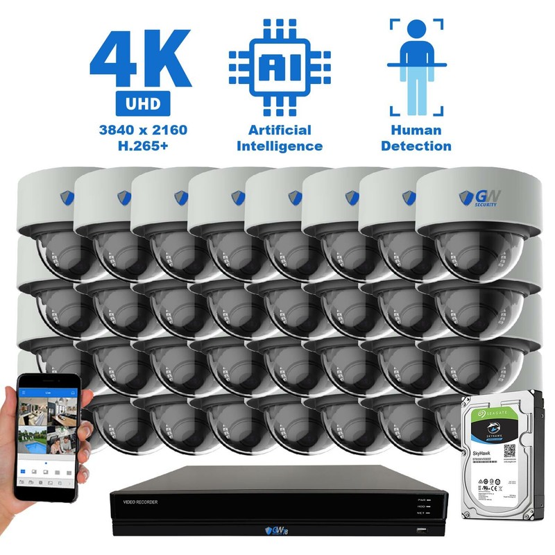 32 Channel NVR 32 4K PoE IP Color Night Vision Microphone Security Camera System