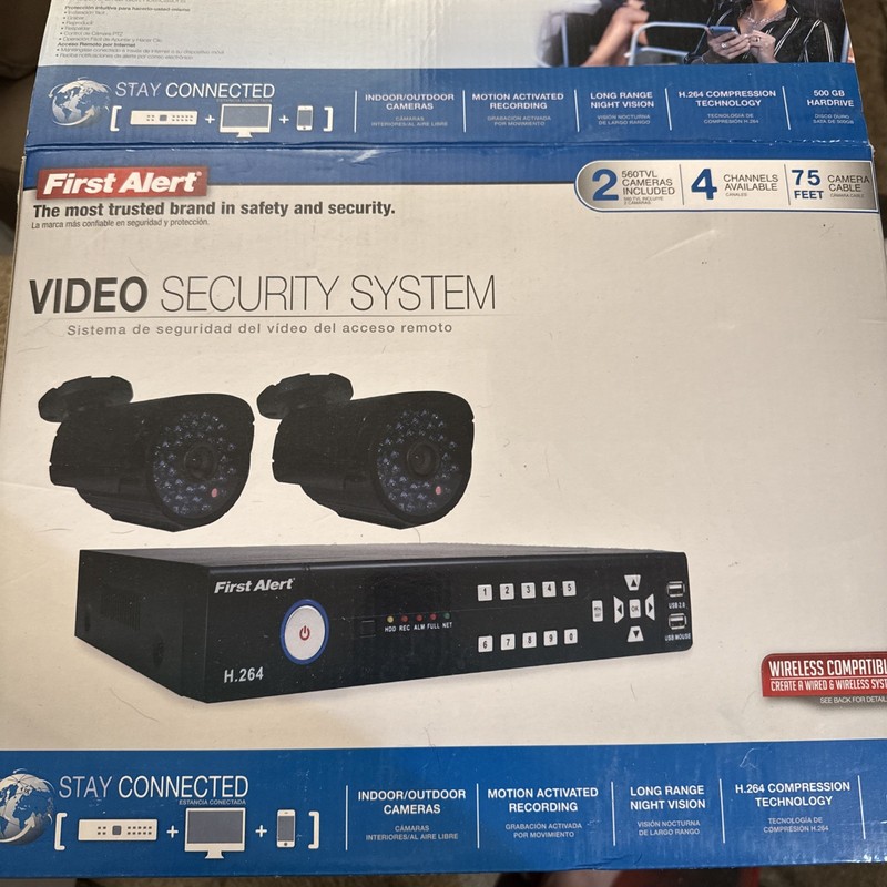 First Alert Video Security System 2 Cameras 4 Channels Av.75 Ft Cable Missing Pc