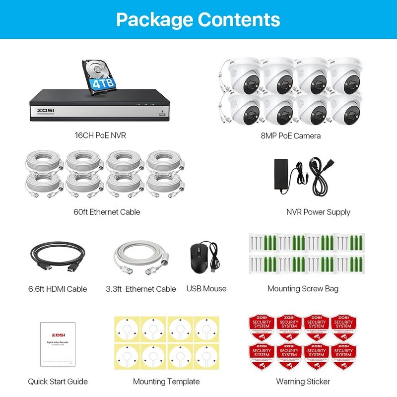 ZOSI H.265+8MP 16CH NVR 4K Home PoE IP Security Camera System CCTV IR Outdoor 4T gallery