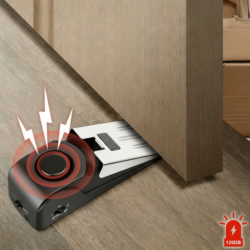 Wireless Door Stop Blocking Alarm Vibration Triggered Alert Security System